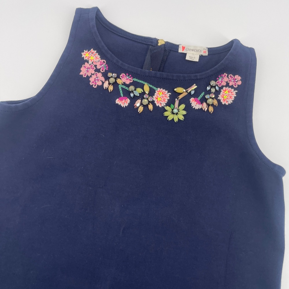 Crewcuts Girls Navy Blue Sleeveless Dress Floral Embellished Size 10